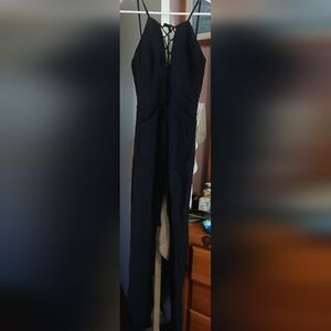 Reformation Midnight Black Strappy Jumpsuit